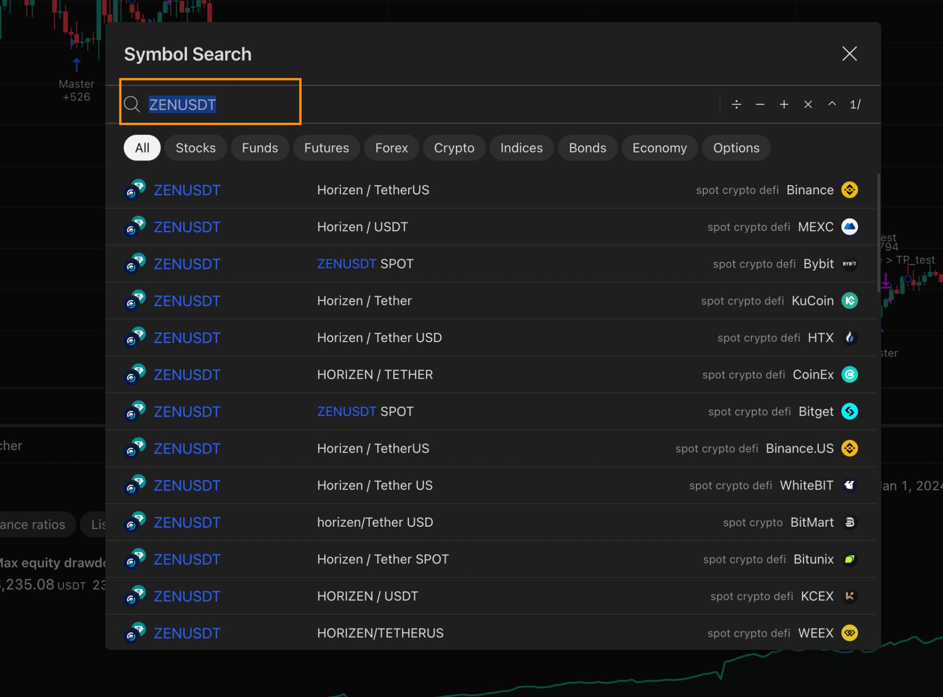 Search function for tickers
