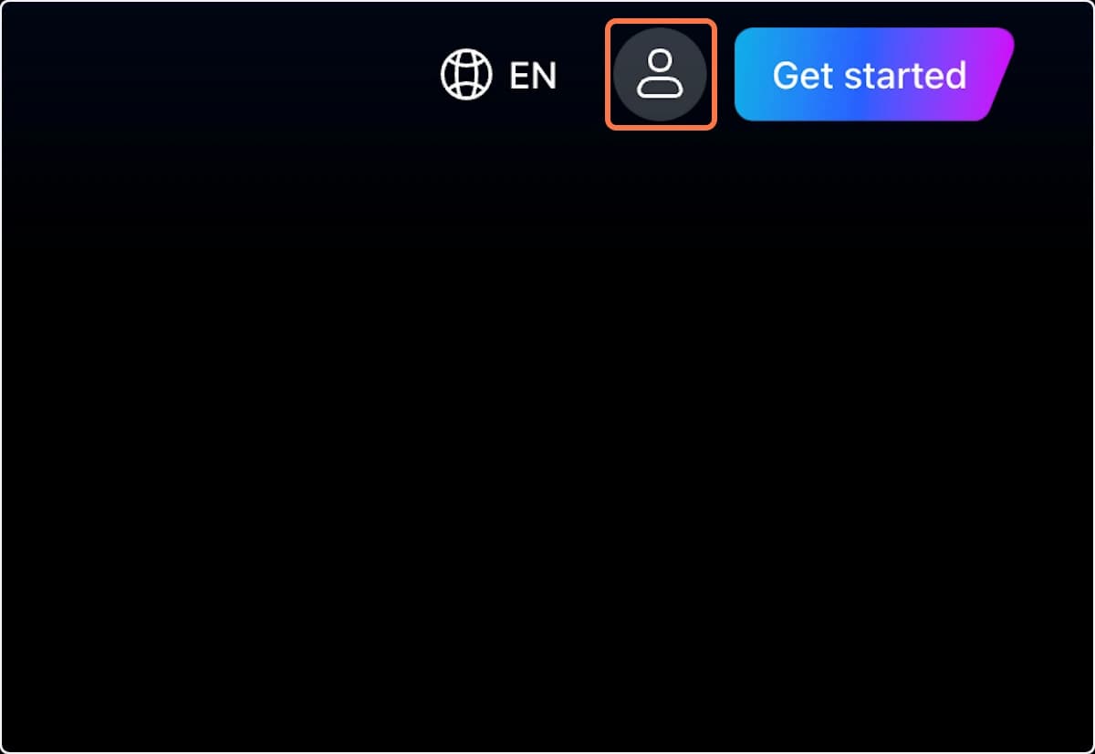 User menu in top right corner