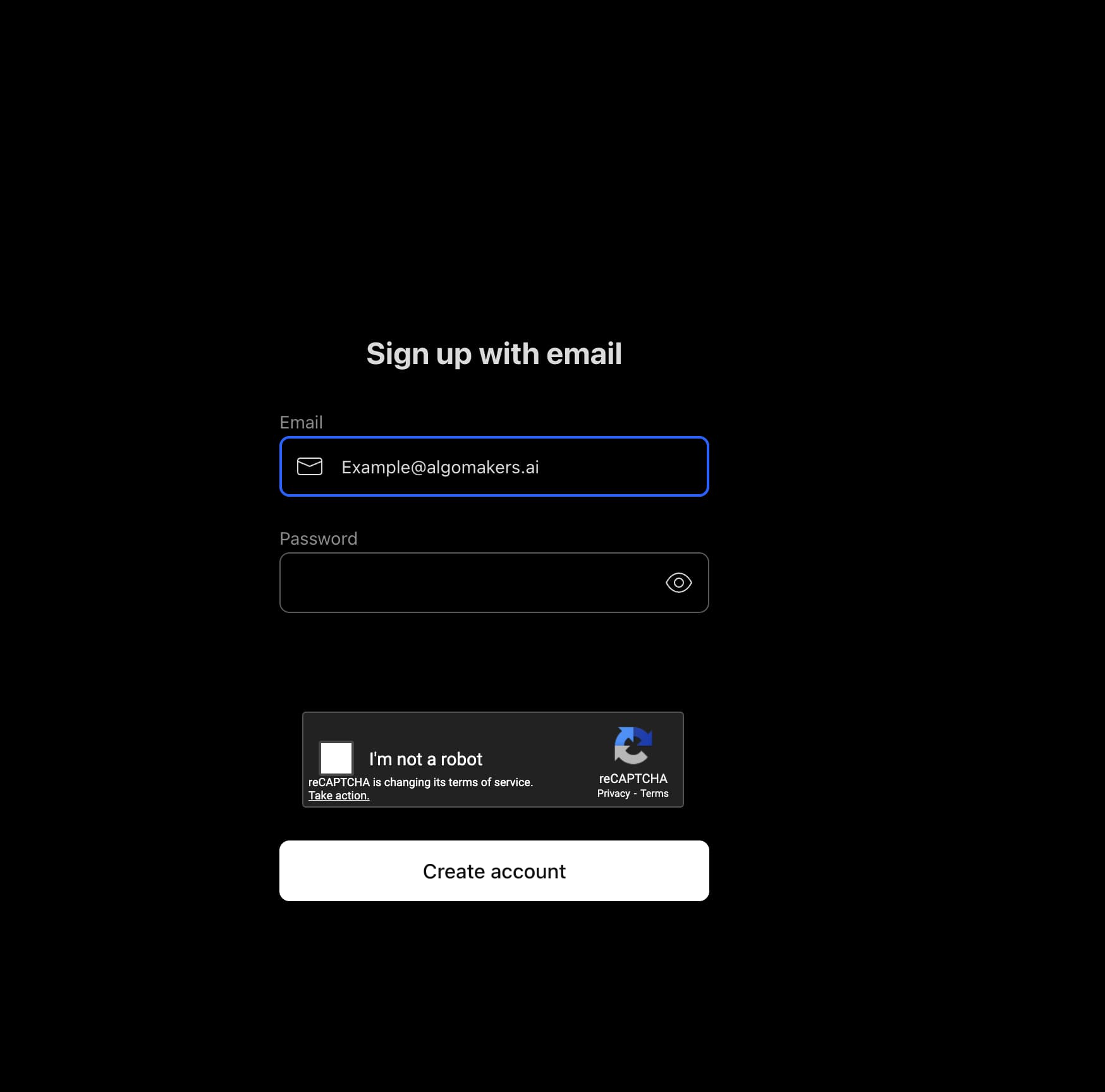 Email registration form